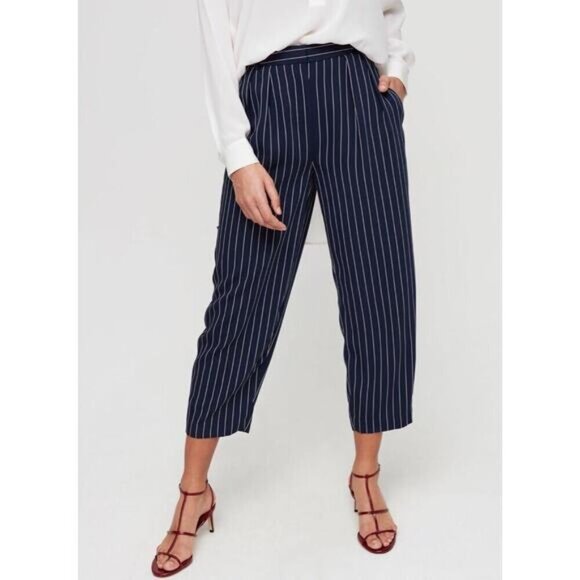 BABATON Aritzia Modesto Pinstripe Tapered Straight Leg Trouser Pant Sz 0 Blue - Picture 2 of 8